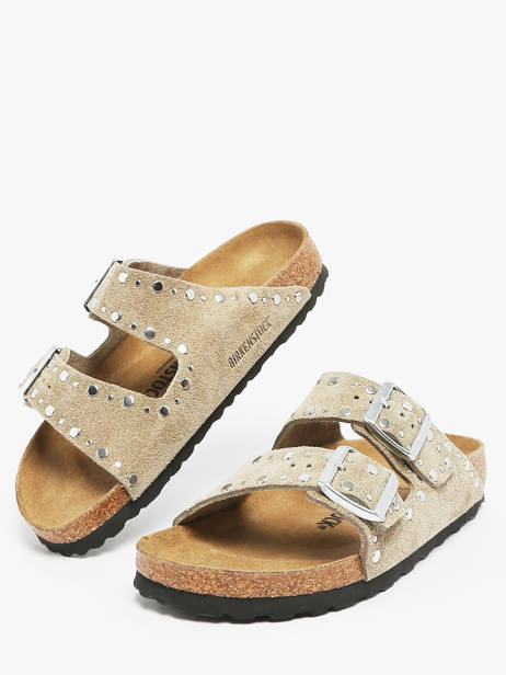 Slippers Arizona Rivet In Leather Birkenstock Beige women 1029390 other view 1