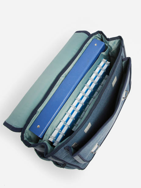 2-compartment Satchel Caramel et cie Blue fier GA other view 3