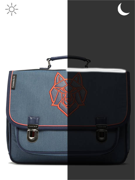 2-compartment Satchel Caramel et cie Blue fier GA other view 5